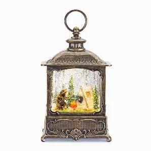 Snow Globe w/Bear Camp Fire 10"H Plastic 6 Hr Timer 3 AA Batteries Not Included or USB Cord Included