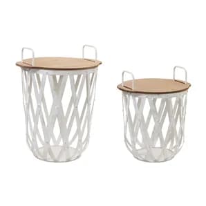 Metal and Wood Side Basket Tables 