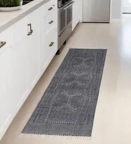 3' X 8' Blue And Ivory Batik Runner Rug