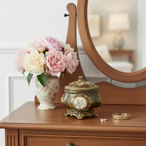 Resin Floral Scroll Jewelry Box With Lacquer and High-Gloss Finishes