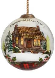 Vintage Christmas at the Cabin Hand Painted Mouth Blown Glass Ornament