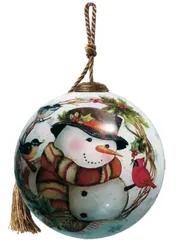 Winter Wreath Forest Snowman Hand Painted Mouth Blown Glass Ornament