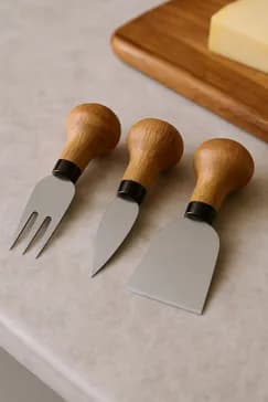 Set Of Three Natural Wood And Stainless Steel Cheese Knives