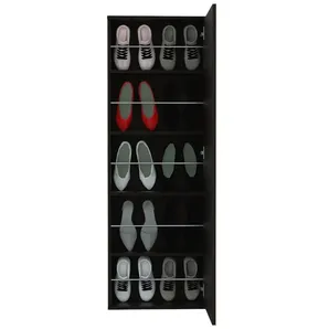 Stylish Black Wengue Wall Mounted Shoe Rack with Mirror