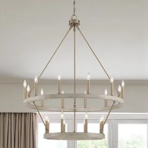 Brass Candle Style Multi Light Metal Dimmable Chandelier