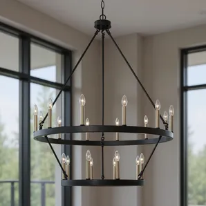 Black Candle Style Multi Light Metal Dimmable Chandelier