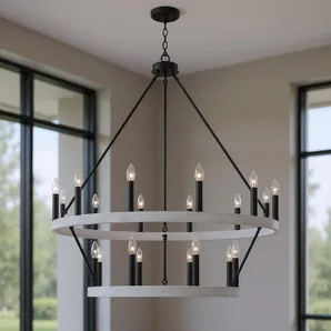 Black And White Candle Style Multi Light Metal Dimmable Chandelier