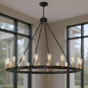 Black And Gold Candle Style Multi Light Metal Dimmable Chandelier