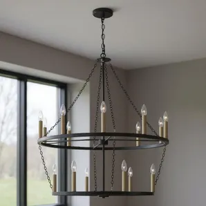 Black And Gold Candle Style Multi Light Metal Dimmable Chandelier