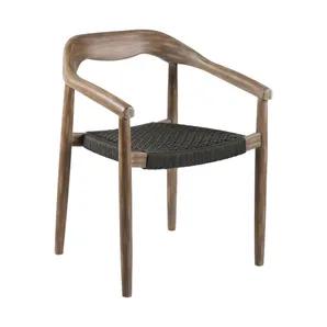 Set of Two 22" Black and Natural Wood Solid Wood Outdoor Dining Chair