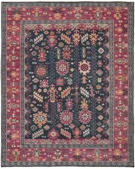 10' X 13' Pink Blue And Orange Wool Floral Hand Knotted Distressed Stain Resistant Area Rug With Fringe