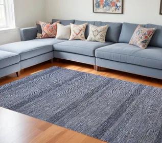 12' X 15' Blue And Silver Wool Striped Hand Knotted Area Rug