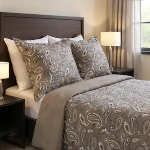 Brown Gray And Ivory King Flannel Washable Duvet Cover Set With Two Shams