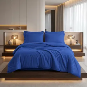 Navy Blue King Modal Washable Duvet Cover Set With Two Shams