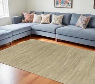 9' X 12' Beige Wool Abstract Lines Hand Loomed Area Rug