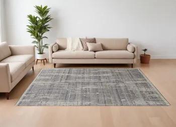 9' X 13' Gray and Ivory Wool Abstract Hand Knotted Worn Faded Area Rug