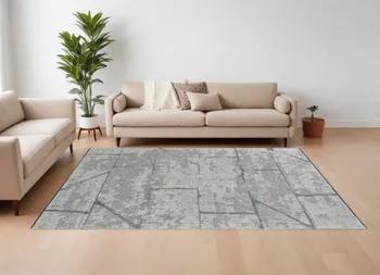 9' X 13' Gray and Silver Wool Abstract Hand Knotted Worn Faded Area Rug
