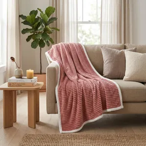 79" X 87" Pink Flannel Knitted Throw Blanket