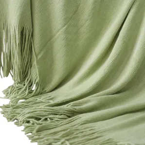 50" X 87" Green Knitted Throw Blanket with Fringe