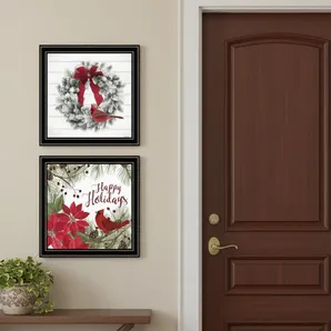 Set Of Two Cardinal Wreath Black Framed Wall Art
