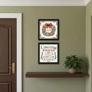 Set Of Two Gingerbread Wreath Black Framed Wall Art