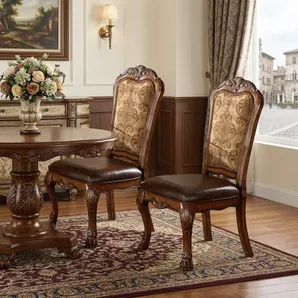 Set of Two Oak Faux Leather Dining Side Chairs