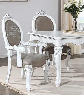 Set of Two Upholstered Faux Leather And Solid Wood King Louis Back Dining Arm Chairs