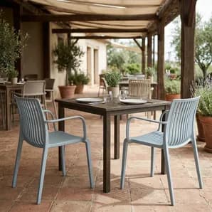Set of Two Baby Blue Heavy Duty Plastic Outdoor Stacking Arm Chairs