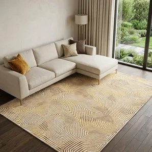 9' X 13' Beige Gold And Brown Geometric Washable Area Rug With UV Protection