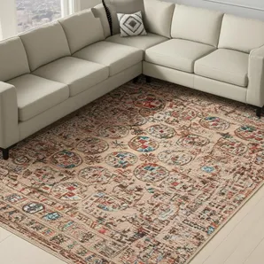 9' X 13' Orange And Red Tribal Washable Area Rug With UV Protection