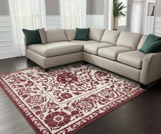9' X 13' Beige And Maroon Tribal Washable Area Rug With UV Protection