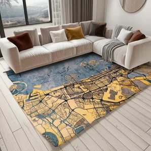 9' X 13' Gold And Blue Abstract Washable Area Rug With UV Protection
