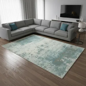 9' X 13' Green White And Gray Abstract Washable Area Rug With UV Protection