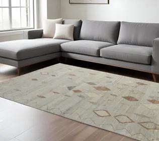 9' X 13' Tan Orange And Gray Moroccan Hand Knotted Area Rug