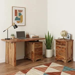 54" Brown Solid Wood Pedestal Executive Desk 2With And Six Drawers