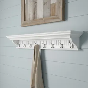 Eight Hook 51" White Solid Wood Wall Mount Coat Rack