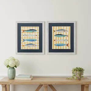 Set Of Two Little Fish Distressed White Framed Wall Art