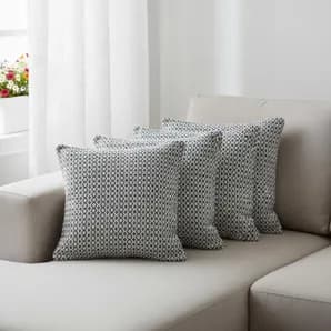 Set of Four 18" X 18" Black And White Lumbar Geometric Cotton Throw Pillow Covers