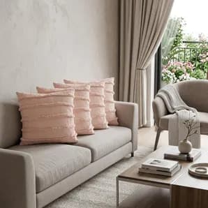 Set of Four 20" Blush Striped Cotton Throw Pillow Covers
