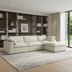 118" Khaki Linen Blend Modular Sofa With Ottoman And Storage