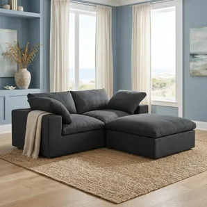 79" Light Gray and Black Linen Blend Modular Loveseat With Storage