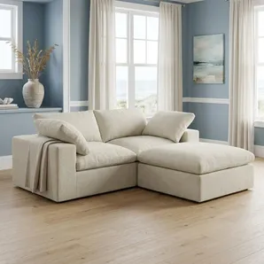 79" Khaki and Black Linen Blend Modular Loveseat With Storage