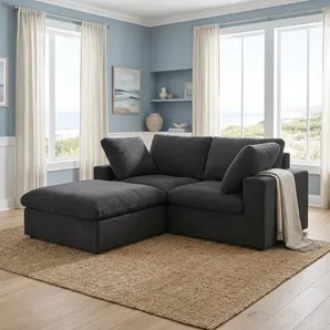 79" Black Linen Blend Modular Loveseat With Storage