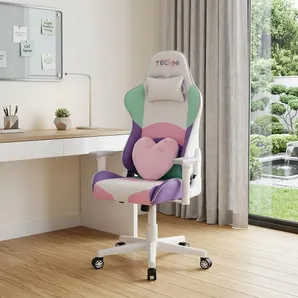 Baby Pink And White Adjustable Height Swivel Rolling Gaming Chair