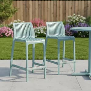 Set of Two 26" Baby Blue Heavy Duty Plastic Low Back Outdoor Counter Height Bar Chairs