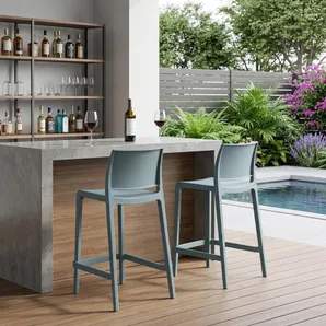 Set of Two 26" Baby Blue Heavy Duty Plastic Low Back Outdoor Counter Height Bar Chairs