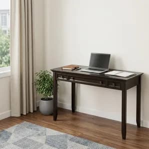 54" Brown Solid Wood Writing Desk With Two Drawers