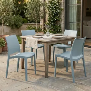 Set of Four Baby Blue Heavy Duty Plastic Outdoor Stacking Dining Chairs