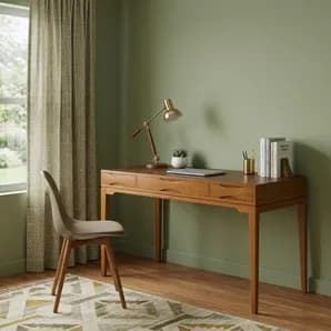 60" Golden Brown Solid Wood Writing Desk With Two Drawers