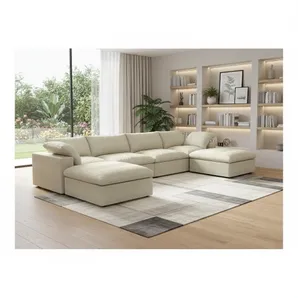 160" Khaki Linen Blend Modular Universal Sofa With Ottoman And Storage